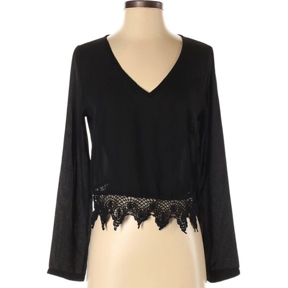 Ecoté Urban Outfitters Black Chiffon V Neck Blouse Top Small - Picture 1 of 6